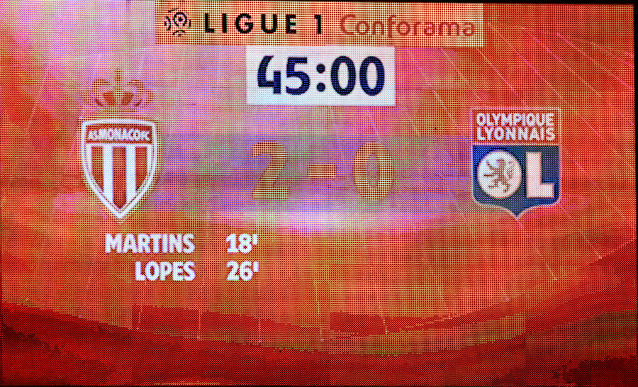 Mi-temps, Monaco mène 2-0